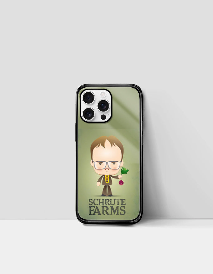 The Office Schrute Farms iPhone back cover by PopCrate – glossy glass beet farm logo design, ₹399