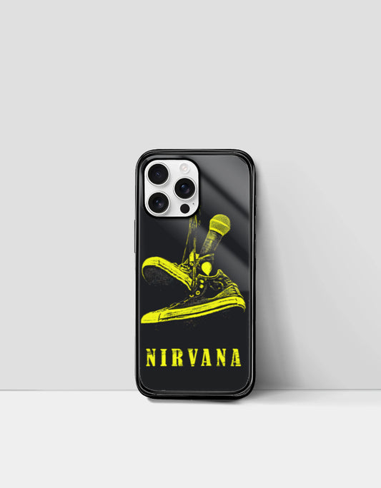 Nirvana iPhone Back Cover by PopCrate – Glossy Tempered Glass, TPU Edges, Stylish and Protective Design, Wireless Charging Compatible, Starting from ₹399