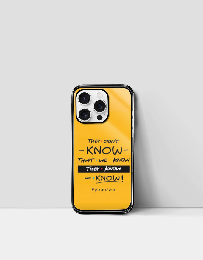 Friends They Know iPhone back cover by PopCrate – glossy glass classic couch whisper design, ₹399