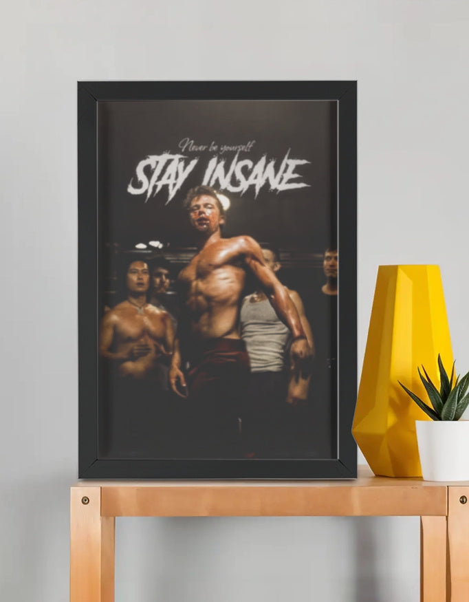 Fight Club Tyler framed poster by PopCrate – 2mm glossy board, 1″ frame, intense-res print. Cult classic brawl style for Fight Club fans. Under ₹1000