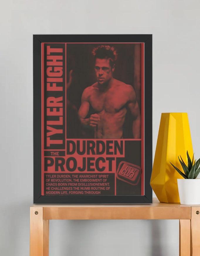 Fight Club Durden Project framed poster by PopCrate – 2mm glossy board, 1″ frame, covert-res print. Underground mayhem style for Fight Club fans. Under ₹1000
