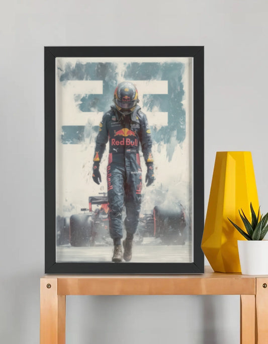 Max Verstappen 33 F1 framed poster by PopCrate – 2mm glossy board, 1″ frame, turbo-res print. Red Bull champ style for F1 fans. Under ₹1000