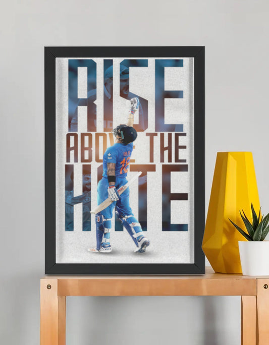 Virat Kohli Rise framed poster by PopCrate – 2mm glossy board, 1″ shadow frame, legendary celebration cricket wall art under ₹1000