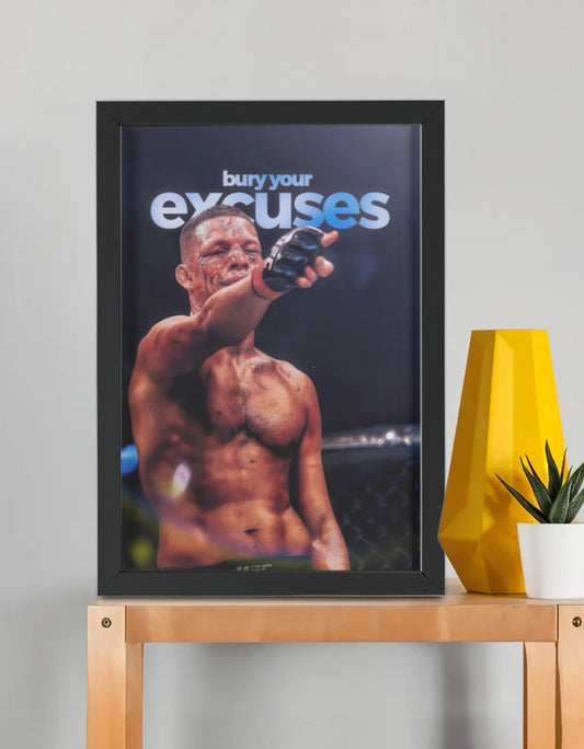 No Excuses UFC motivational artwork in sleek frame – framed poster by PopCrate