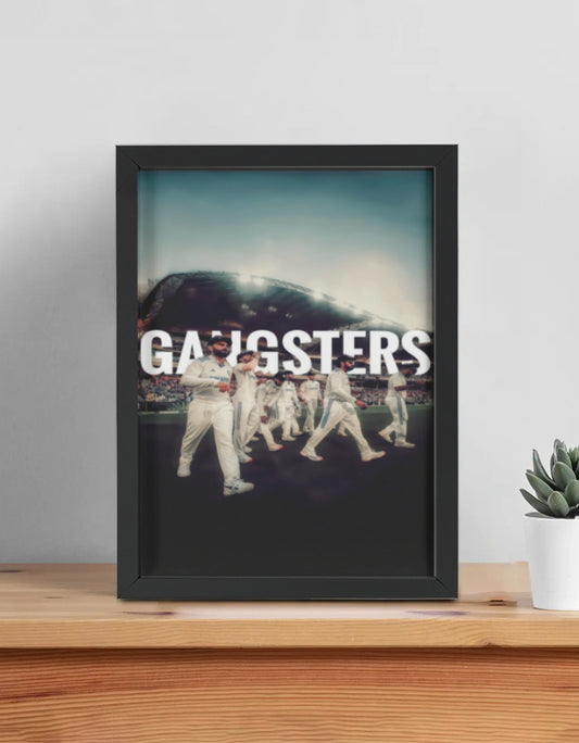 Indian Team Gangsters framed poster by PopCrate – 2mm glossy board, 1″ shadow frame, full squad mafia cricket wall art under ₹1000