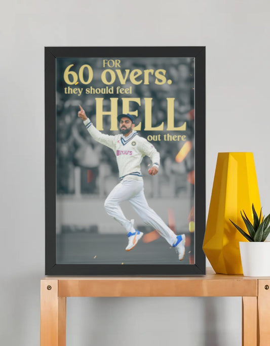 Virat Kohli Hell framed poster by PopCrate – 2mm glossy board, 1″ frame, intense celebration print under ₹1000