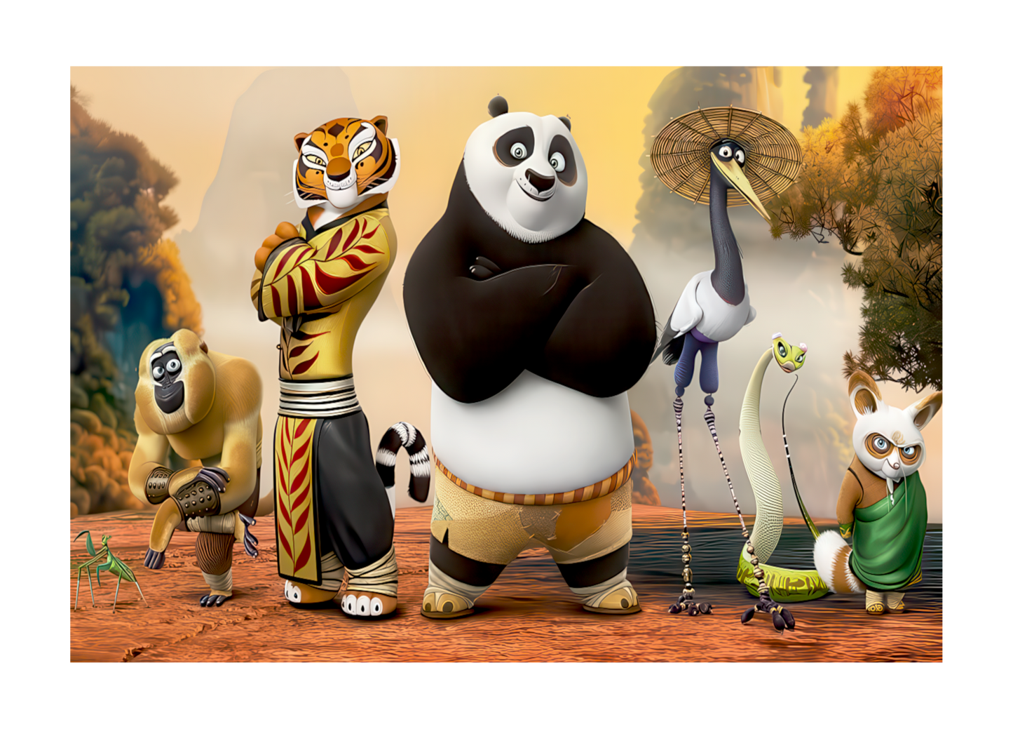 Animated characters from Kung Fu Panda in a forest setting