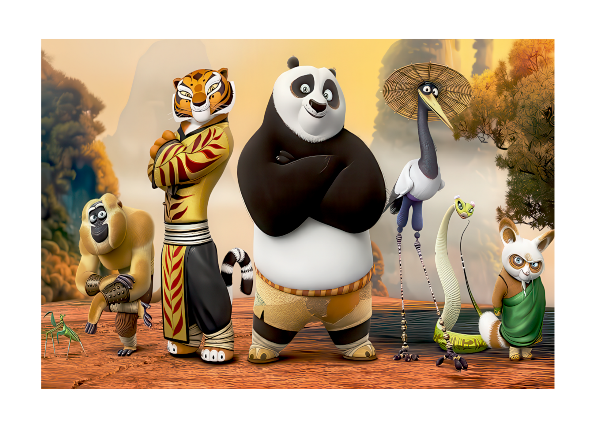 Animated characters from Kung Fu Panda in a forest setting