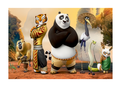 Animated characters from Kung Fu Panda in a forest setting