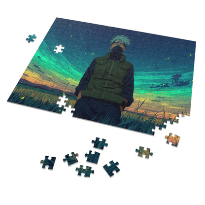 Naruto Kakashi Hatake jigsaw puzzle featuring masked ninja with Sharingan eye and headband, 120-piece anime puzzle by PopCrate