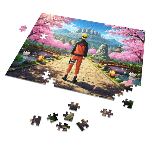 Naruto Uzumaki jigsaw puzzle featuring anime ninja in orange outfit with determined expression and chakra aura, 120-piece puzzle by PopCrate